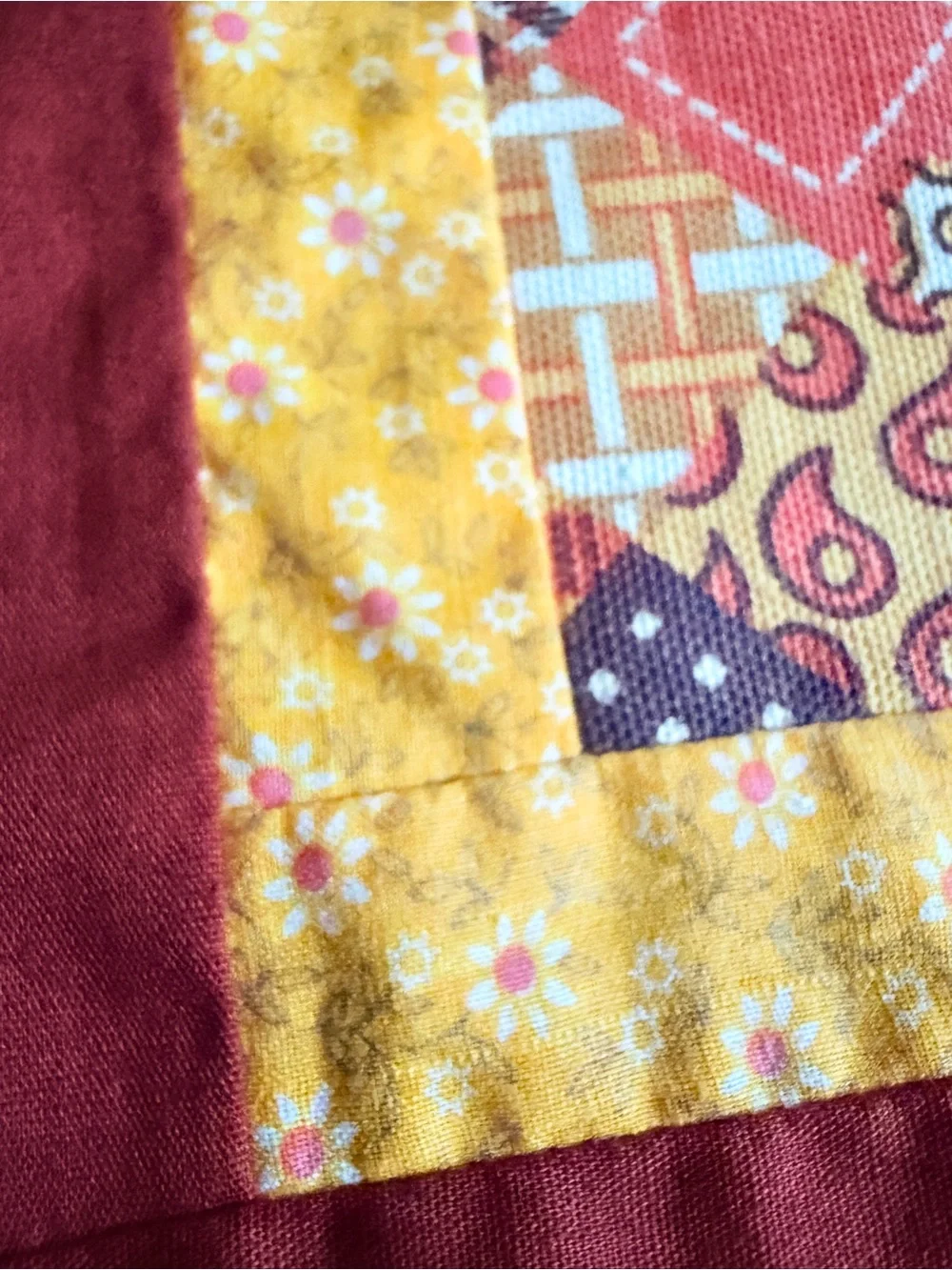 Vintage Handmade Patchwork Quilt Top Log Cabin Unfinished Craft Tablecloth 55x70